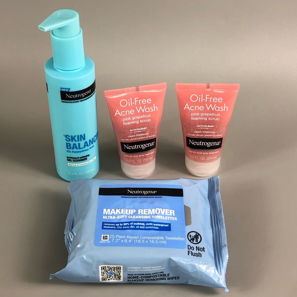 Neutrogena Skincare Bundle - Blue & Pink Cleansers + Makeup Remover Wipes